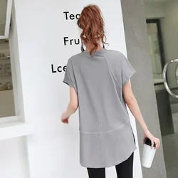 Fashion Casual Liberally Yoga Shirts Permeability Quick Drying Long Version Blouse Fitness Workout Sportswear Short Sleeves