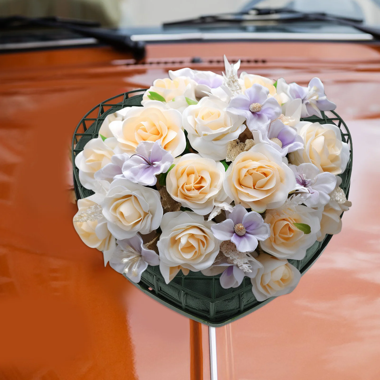 على شكل قلب الأزهار رغوة شفط كأس قاعدة زينة سيارة الزفاف الحفاظ على الزهور الطازجة آمنة الزفاف الحلي سيارة الزفاف الأزهار