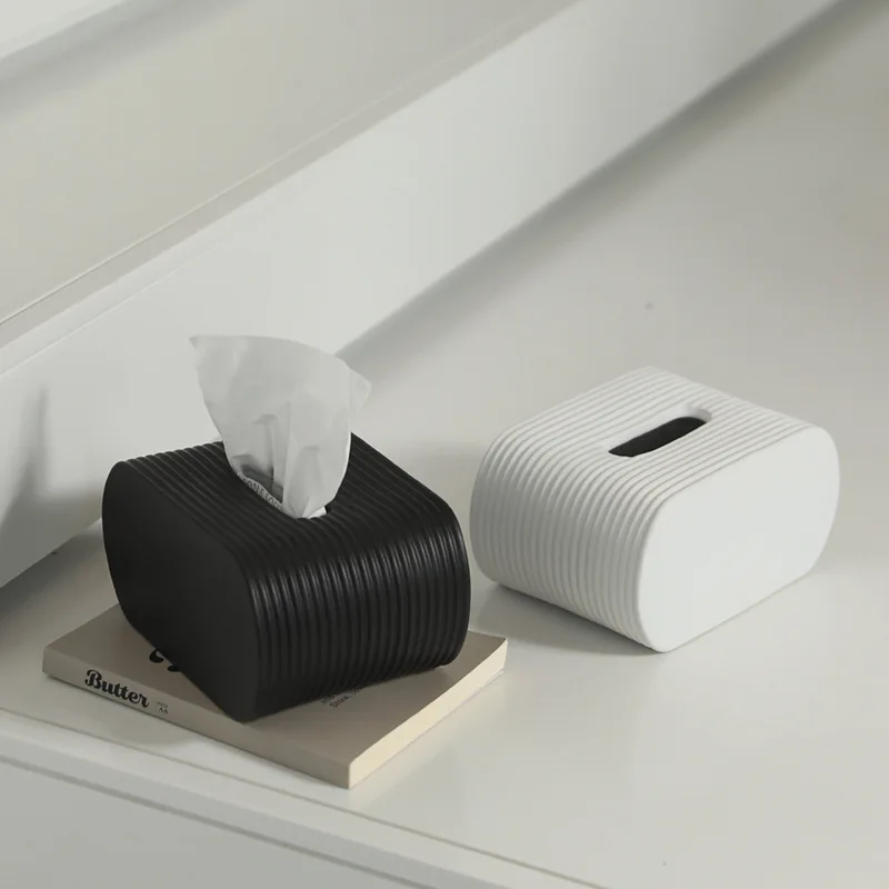 ins black and white ceramic tissue box, simple and modern high-end ornaments, household coffee table carton, dining table decora