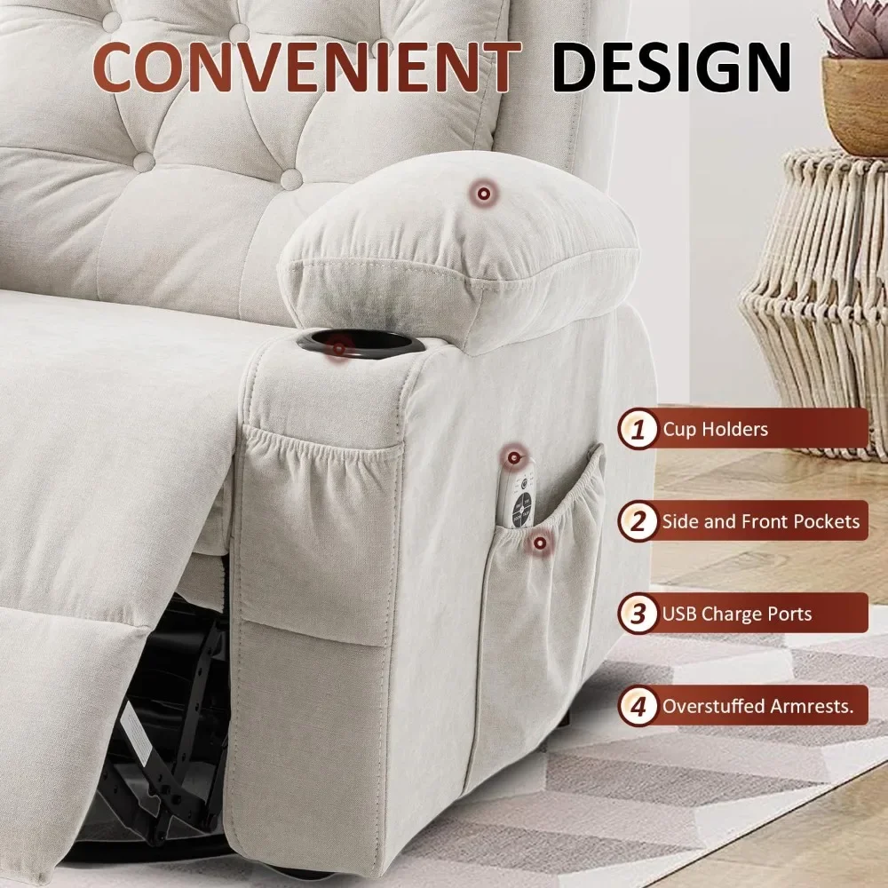 Mid-Century Modern Overstuffed Rocker Recliner - Massage & Heat Ergonomic Swivel Lounge Chair for Living Room | Customized