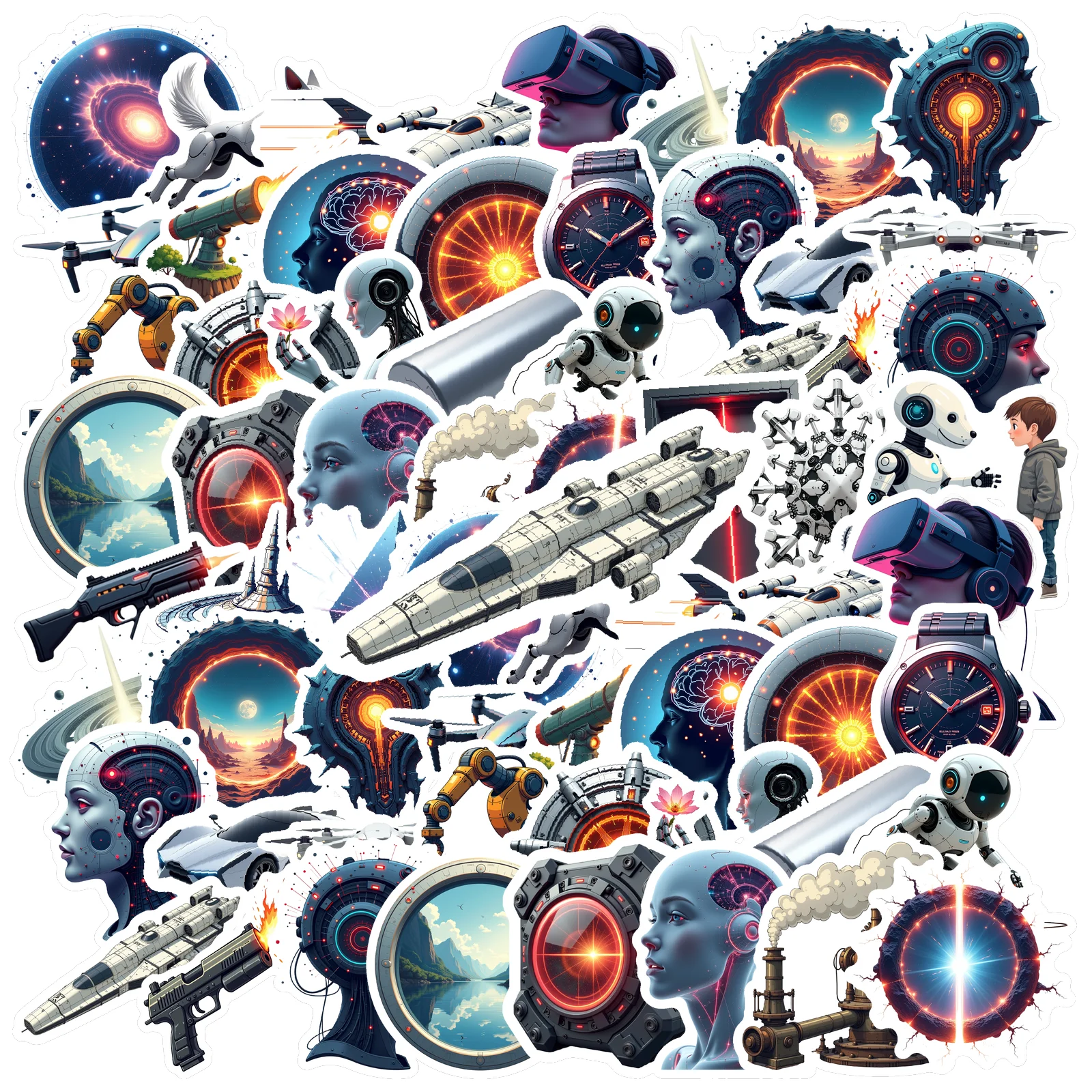 35-70 قطعة ملصقات الخيال العلمي المستقبلي استكشاف عالم التكنولوجيا والفضاء القرطاسية ملصق مكافأة Diy بها بنفسك الأمتعة لوح التزلج