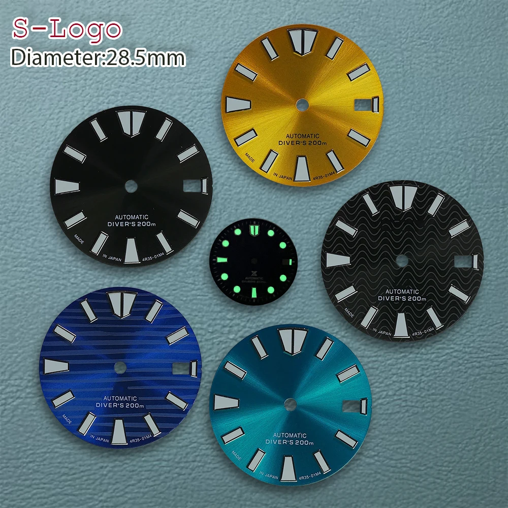 28.5mm NH35 Dial S Logo Dial Diving Dial Fit NH36/4R/7S Japanes Movement C3 Luminous 3/3.8/4.2 O'clock Watch Repair Accessories