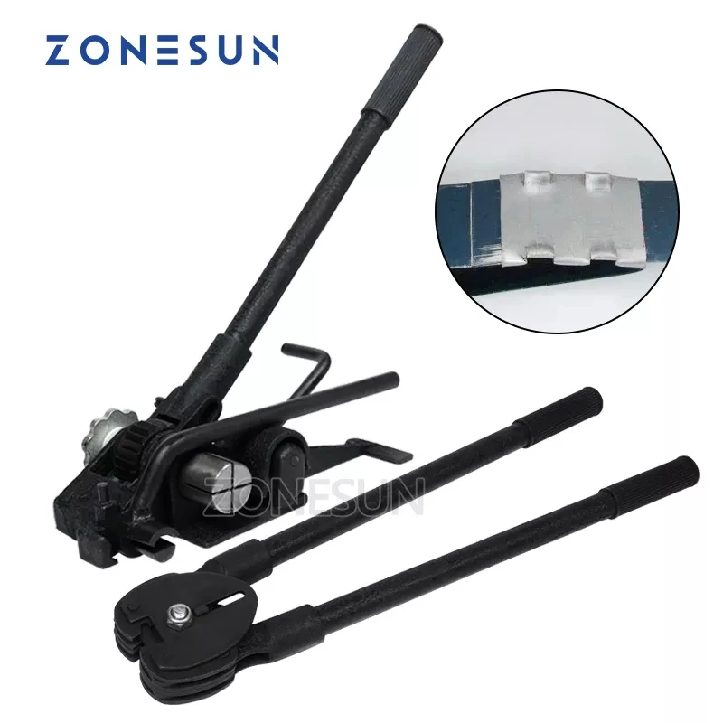 

ZONESUN 20mm Manual Steel Strapping Machine Manual Sealless Combination Tool Steel Belt Packing Machine for Steel Straps Banding