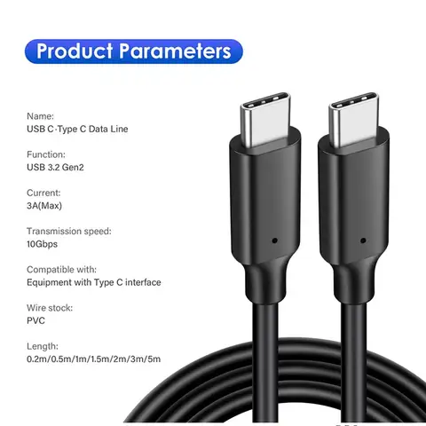 USB 3.2 10 Gbps USB C till typ C-kabel USB 3.2 Gen2 dataöverföring typ C till typ C SSD-hårddiskkabel 3A 60W QC 3.0 snabbladdning 10 best sales generation 2 - №9