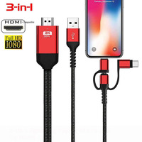 3 in 1 Micro/Type C/iPhone to HDMI-compatible Cable Adapter 1080P Mirroring Phone to Projector Monitor HDTV for iPhone/Android