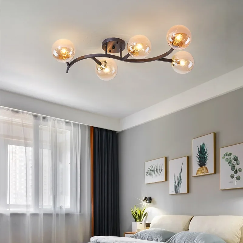 SANDYHA Modern Minimalist Ceiling Lights Branch Glass Ball Ceiling Lamp LED Lighting Fixture For Bedroom Living Room Home Decor