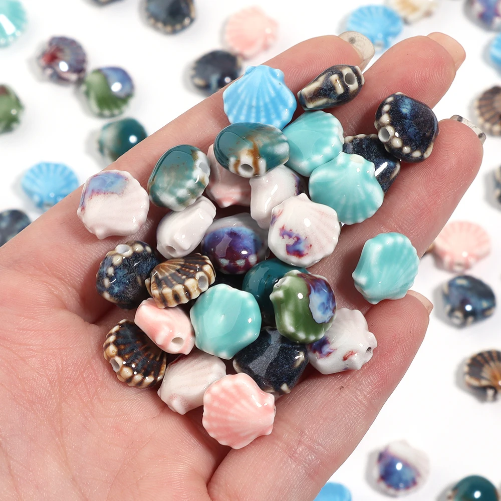 5 pz/lotto Conchiglia Perline di Ceramica Colorato Smalto Floreale Perline di Porcellana Allentate Distanziate Per Orecchini FAI DA TE Braccialetto Accessori di Gioielli