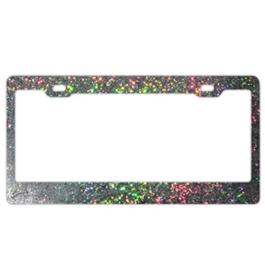 

Iridescent and Holographic Auto Decorative Frames Black Chrome Aluminum Alloy Metal License Plate Frame for Women/Men, Custom H