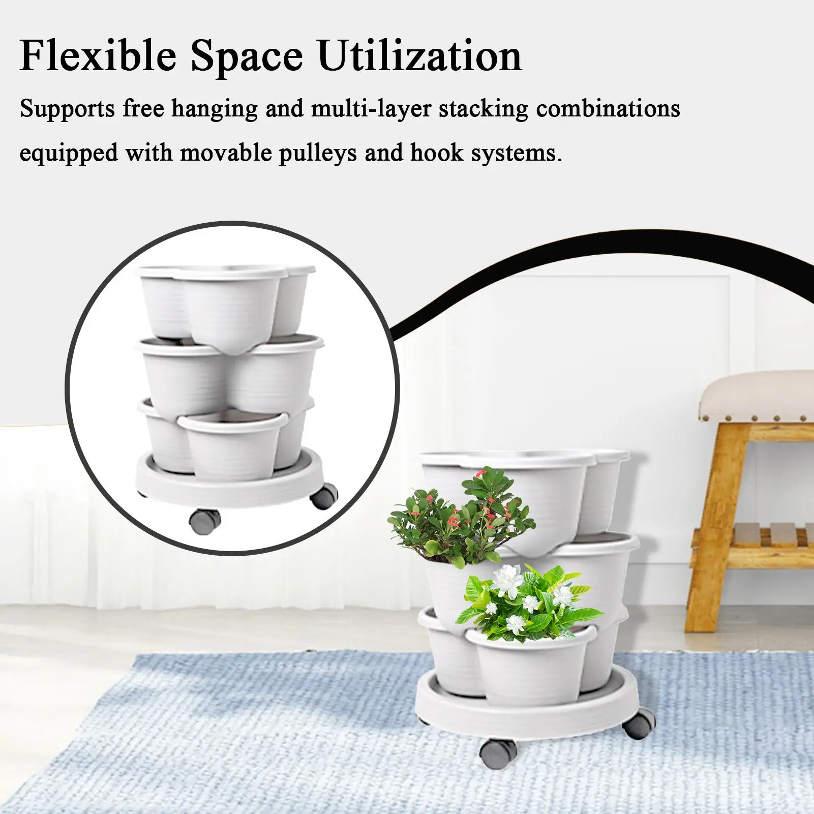 

Garden Tower Stackable Tower Garden Growing System Flower Pots With Removable Wheels Gardening Accessories Plant Growing System