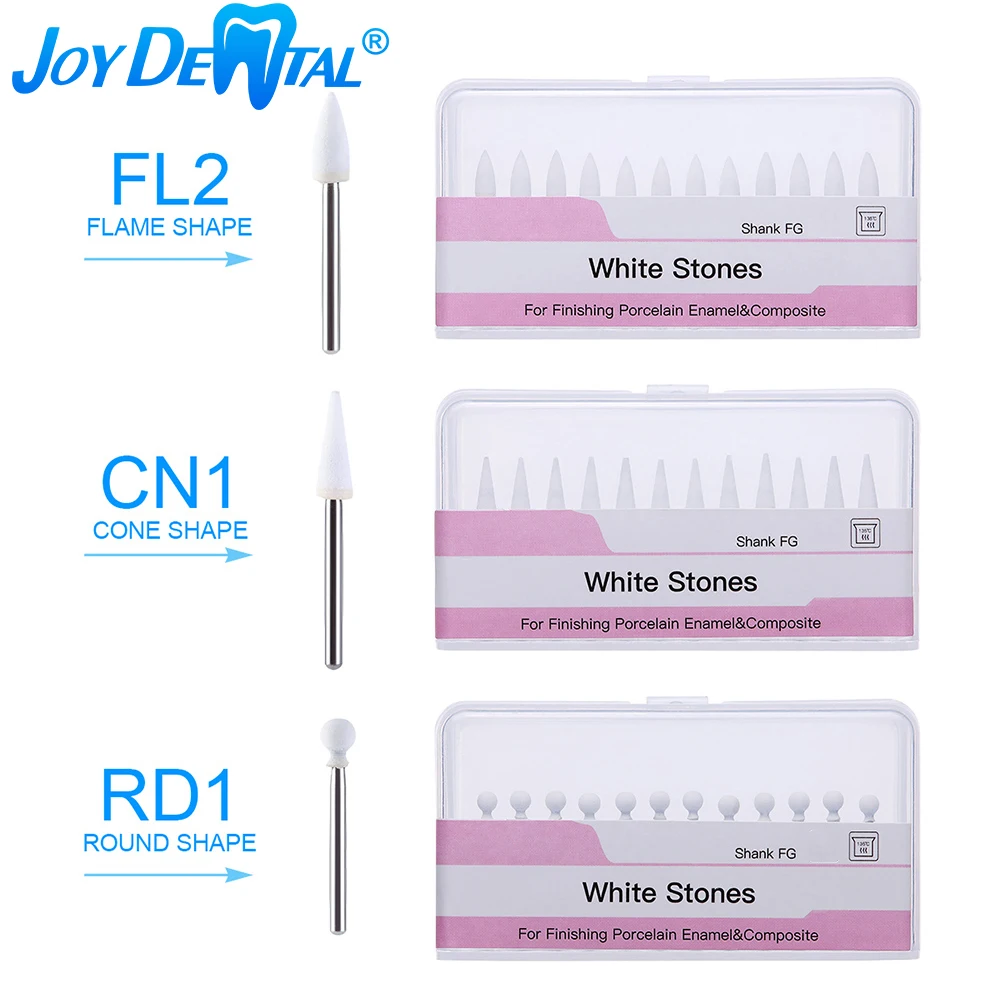 JOYDENTAL 12 Pcs/Box Dental Round White Stone Polishing FG Burs for Finishing Porcelain Enamel&Composite Dental Materials