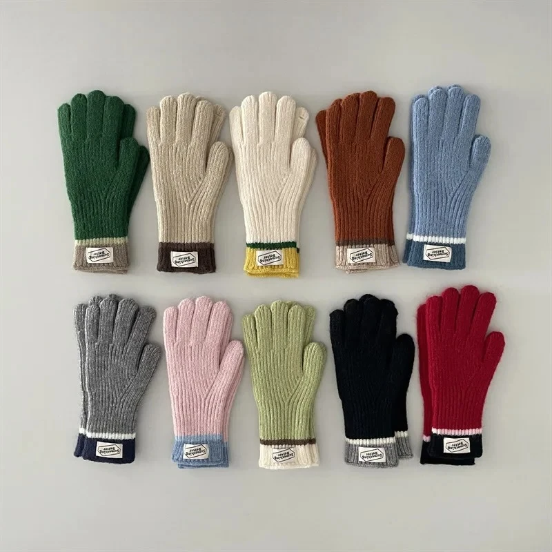 

New Touchscreen Kids Gloves Winter Warm Windproof Cold Proof Five Finger Knitting Retro Korean Style Color Mix