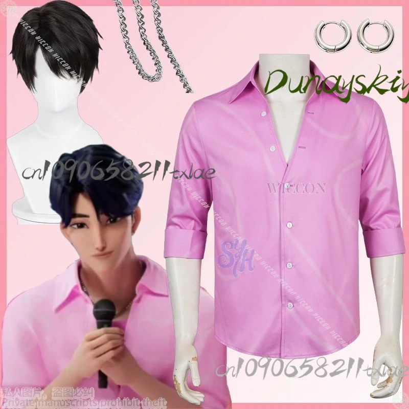 

Saja Boys Jinu Косплей Аниме Фильм Kpop Демон 코스프레 Розовая рубашка с длинными рукавами Красивый реквизит Серьги Ожерелье Хэллоуин Рождество