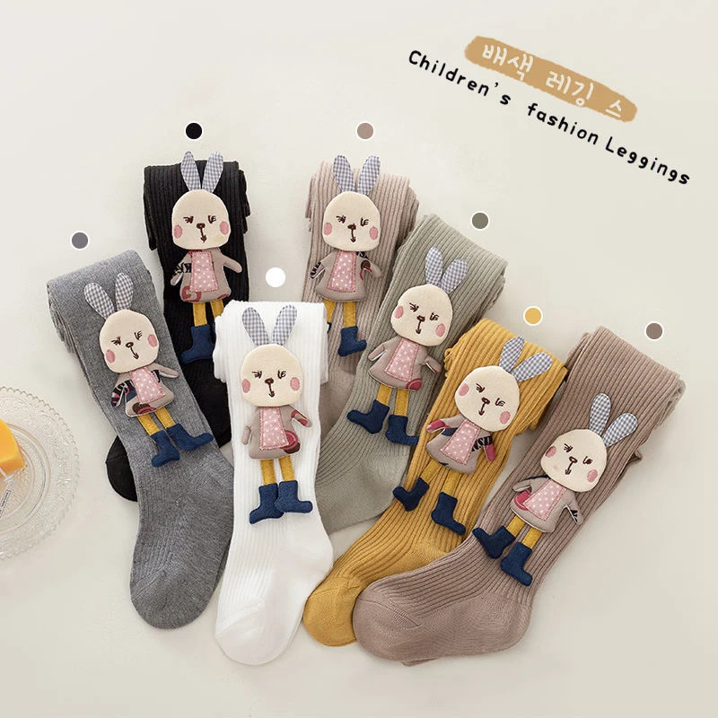 2 Pairs Girls Leggings Infant Socks Cotton Vertical Elastic Toddler Girl Outerwear Stockings Cute Rabbit And Radish Pantyhose