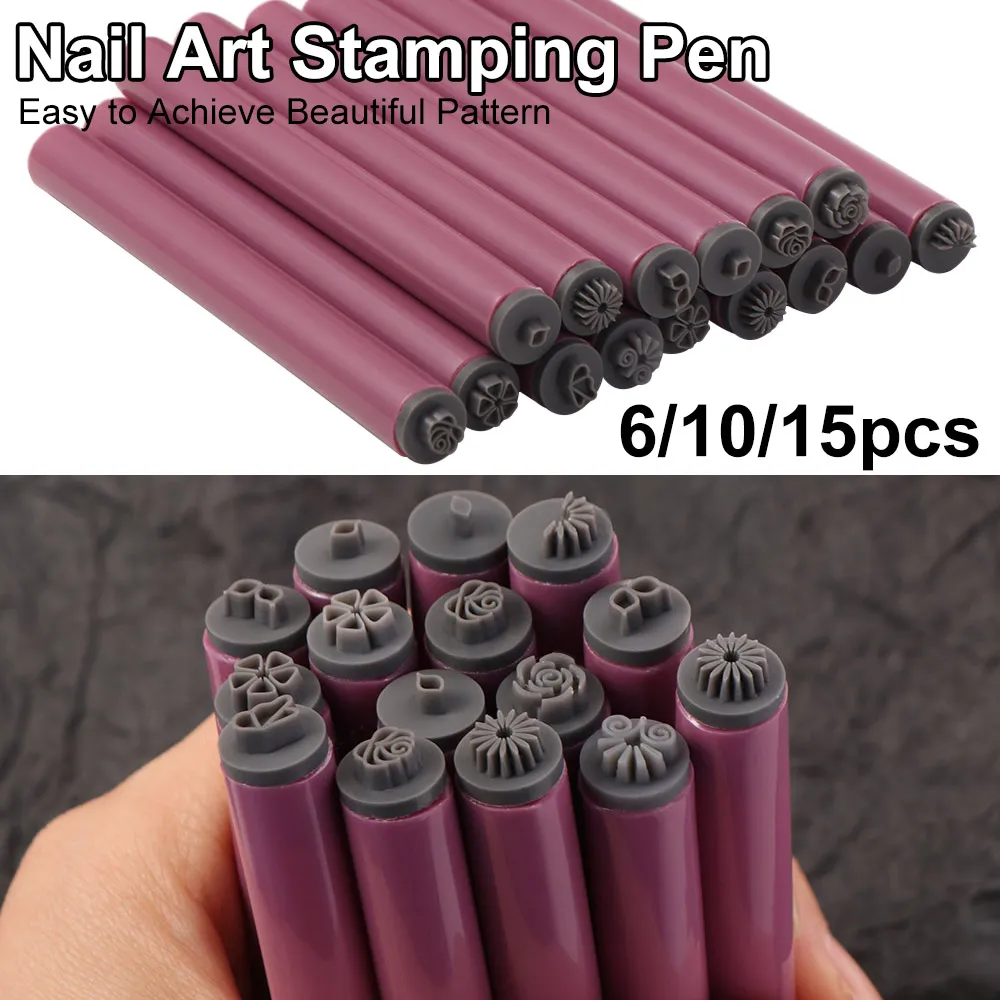 6/10/15pcs Floral Butterfly Pattern Nail Art Stamp Pen Set Stamping Plate DIY Nail Brush Stamp Pen Flower Painting Drawing