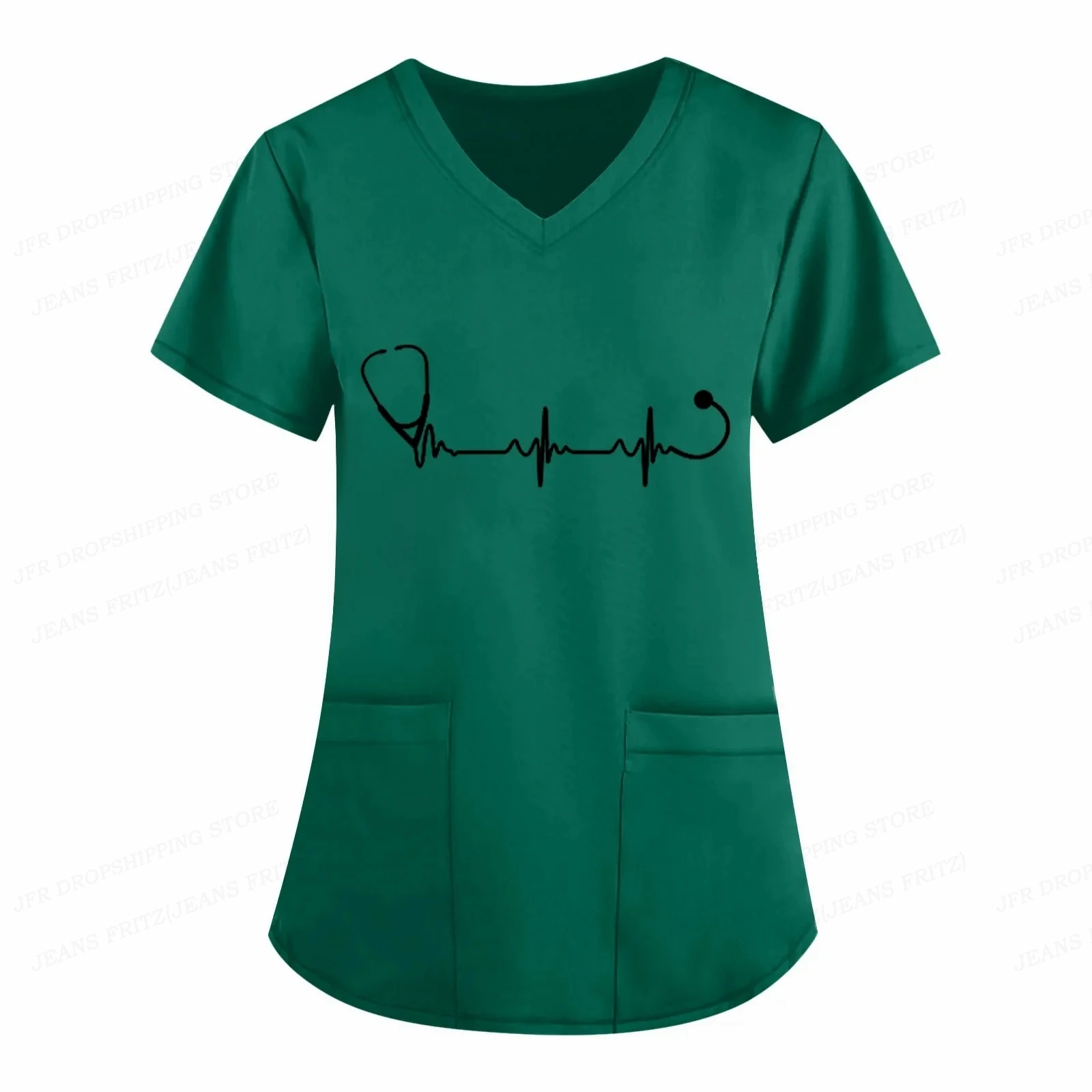 Letter Love Heart Nurse Uniform Print Tops V-Neck Pocket Medical Uniforms Nursing Scrubs Tops Working Clothes uniforme enfermera