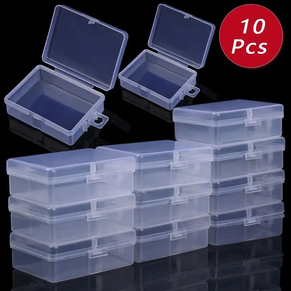 Mini cajas rectangulares de plástico transparente a prueba de polvo, caja de almacenamiento para artículos pequeños, contenedor de joyas, pendientes, cuentas, cajas de embalaje, 10 piezas