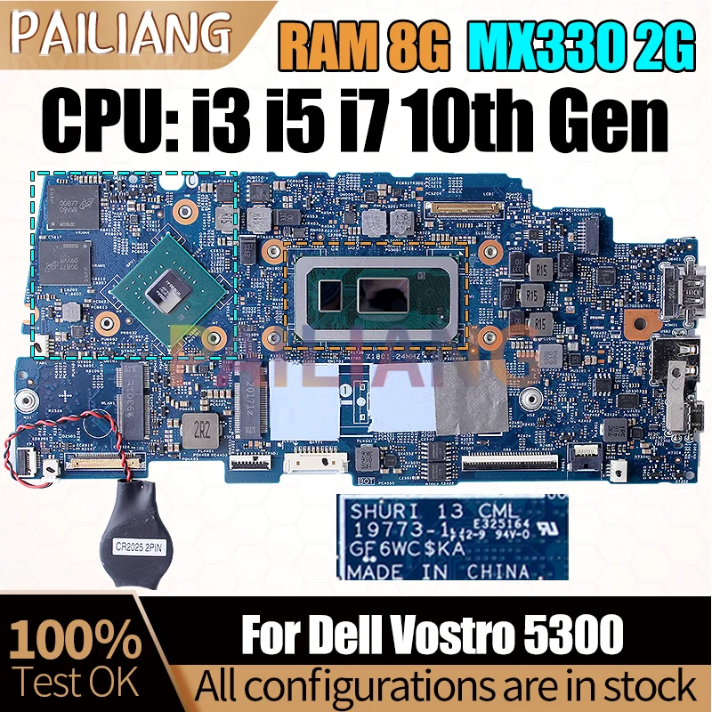 For Dell Vostro 5300 Notebook Mainboard 19773-1 i3-10110U i5-10210U 8G RAM MX330 2G 0X4C7V 0XHCN2 Laptop Motherboard Full Tested