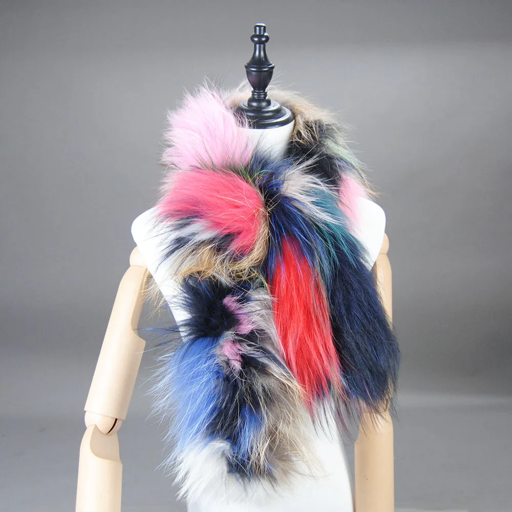 Winter Women Random Color Blocks Real Fox Fur Shawl For Wedding Warming Shoulder Elastic Natural Luxury Fur Neckerchief Scarf