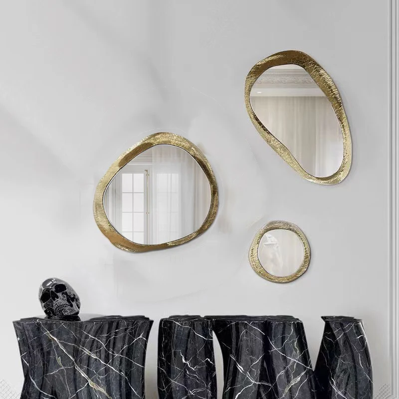 SET 3 Easy to install modern indoor decorative gold black wall mirrors  minimalist art decor framed mirror