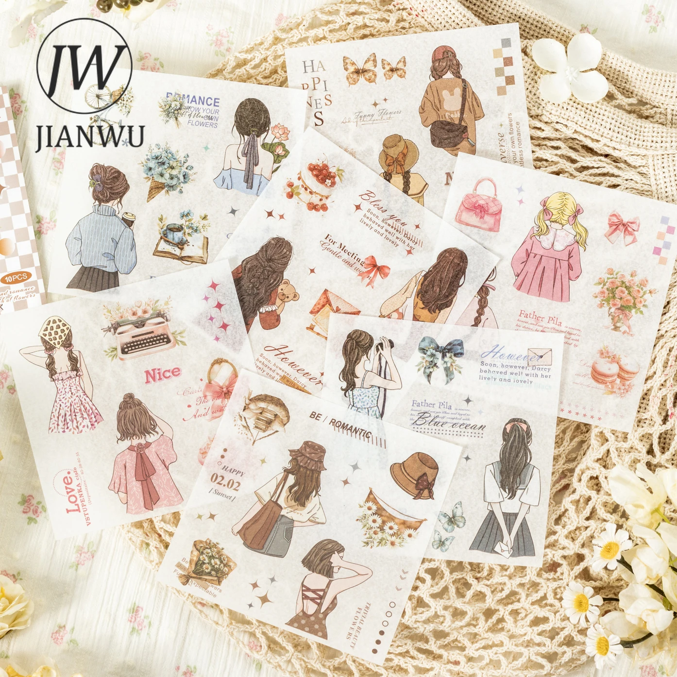 JIANWU Cardiac Moments Series Kawaii Character Landscaping Material Collage Sticker Book Creative DIY Journal Stationery