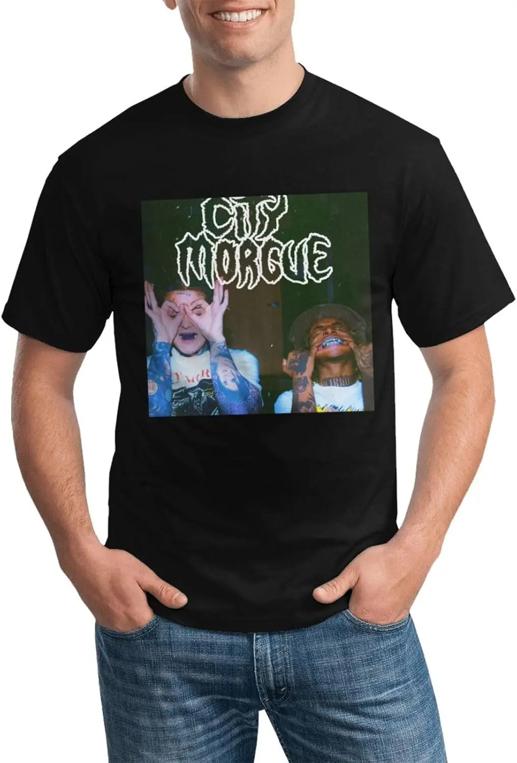 

Рубашка City Music Morgue, мужская персонализированная футболка с коротким рукавом, модные футболки с рисунком, крутые повседневные топы черного цвета