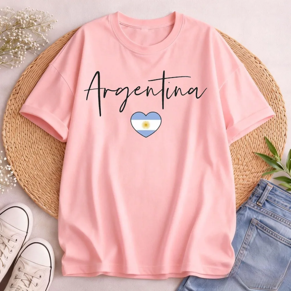 Argentina Flag Heart Shirt Short Sleeve I Love Argentina Travel To Argentina Unisex Women Tees Fashion Graphic Clothes