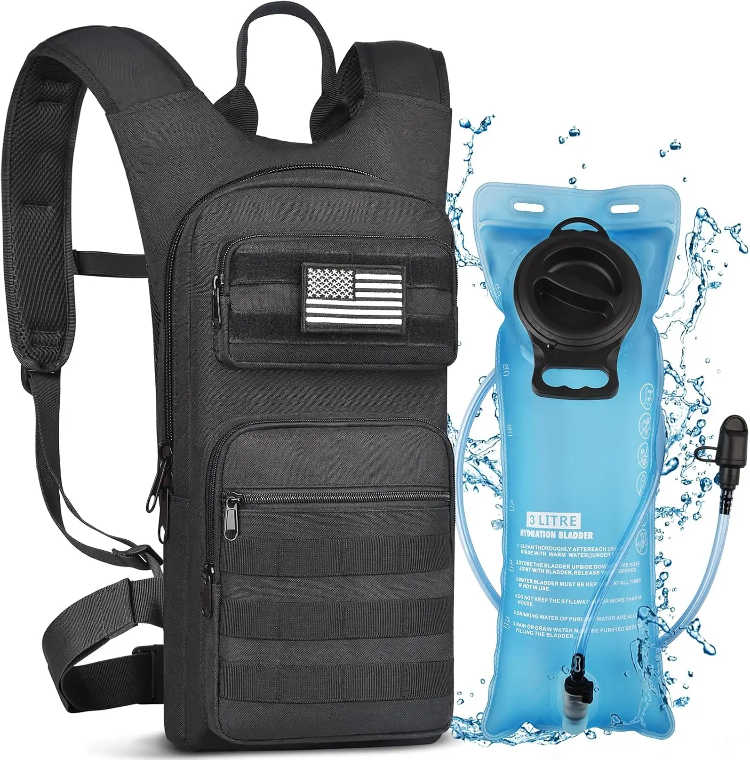 NOOLA Hydration Backpack with 3L TPU Water Bladder, Tactical Molle Water Backpack for Men Women, Hydration Pack for Hiking, Biki