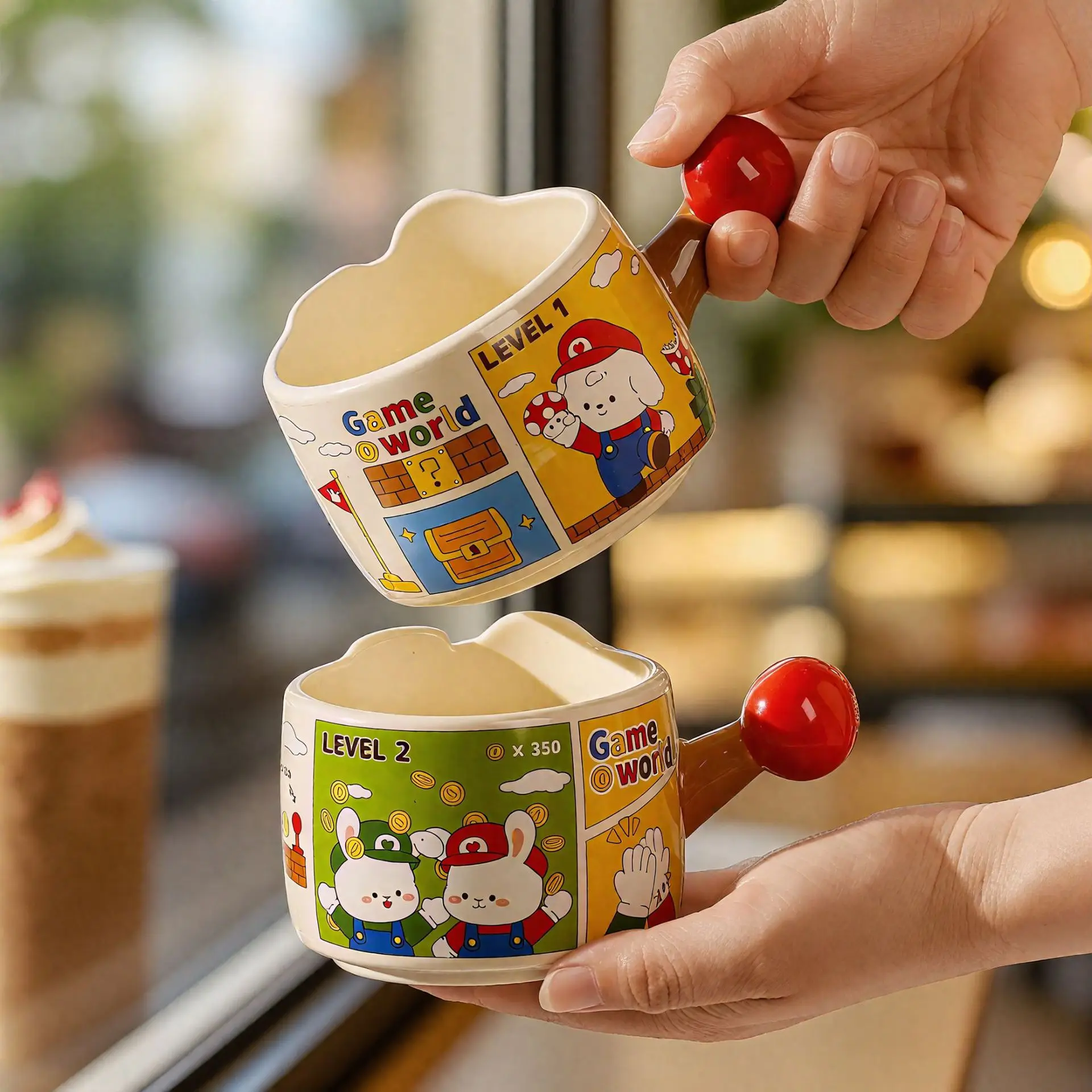 

High Aesthetic Creative Apple Cat Mugs, Cute Ceramic Coffee Mug, Stacked Cups Set Tea Cup, Christmas Birthday Gift Kawaii Cup