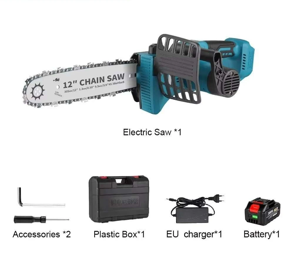 

2025 2000W - 12-inch cordless brushless electric chain saw with 18,000 RPM, rechargeable for garden and wood cutting tasks