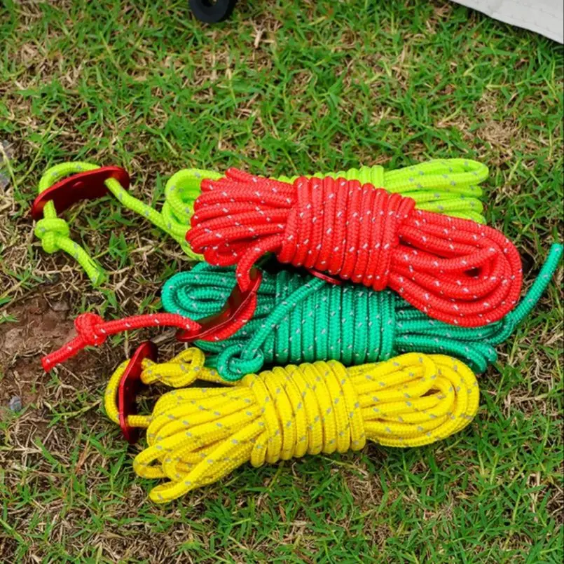 (4 مللي متر × 4 متر) DIY خيمة الرياح حبل إصلاح إصلاح سلسلة خيمة ليلة عاكسة سحب حبل