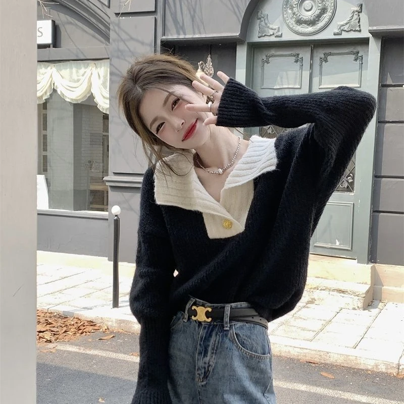 سترة نسائية غير رسمية لربيع وخريف 2025 تصميم جديد بلوفرات فضفاضة ملابس تريكو نسائية #5