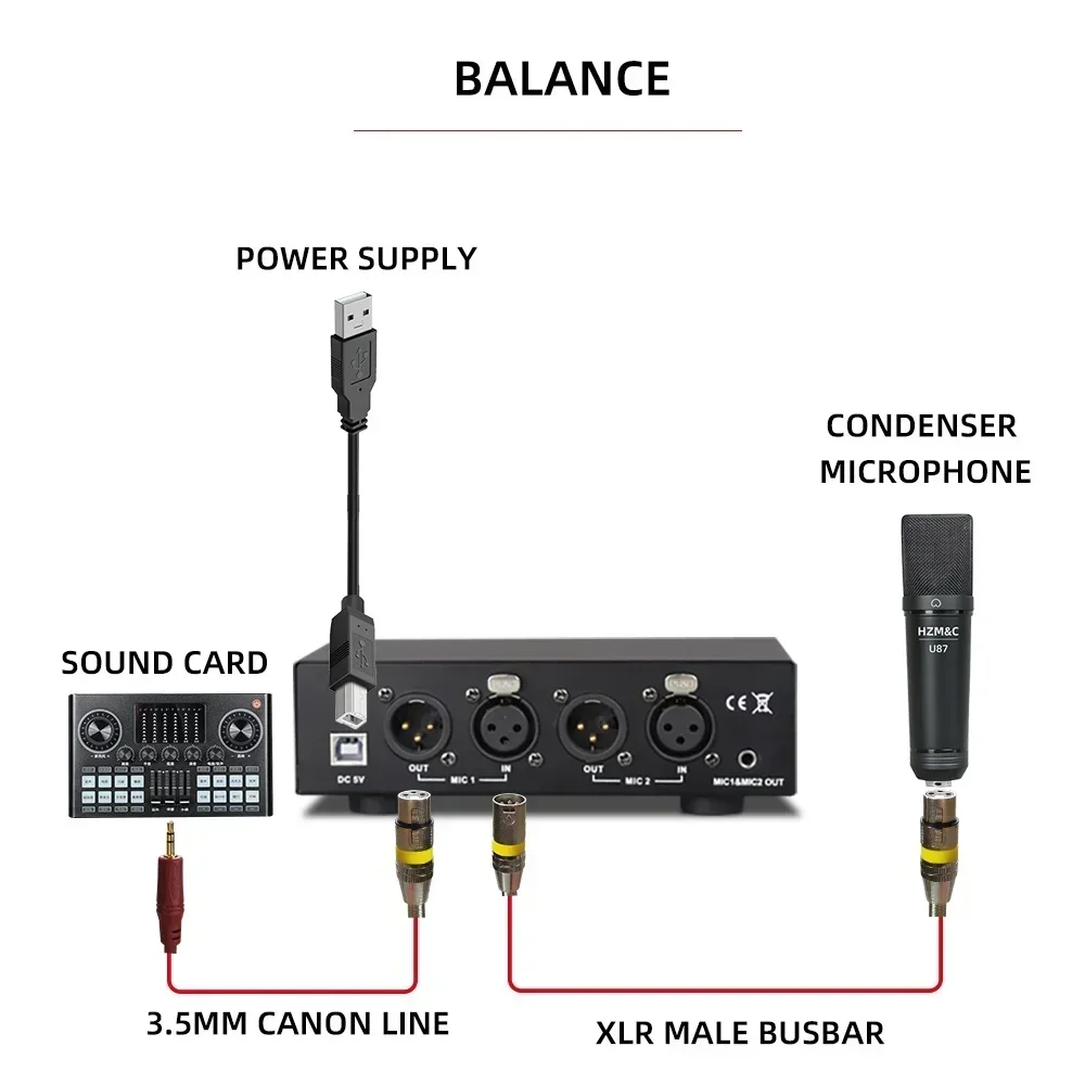 

For Condenser USB Dual Mixed Output Phantom Power Supply 48V Metal Microphones Music Recording Equipment