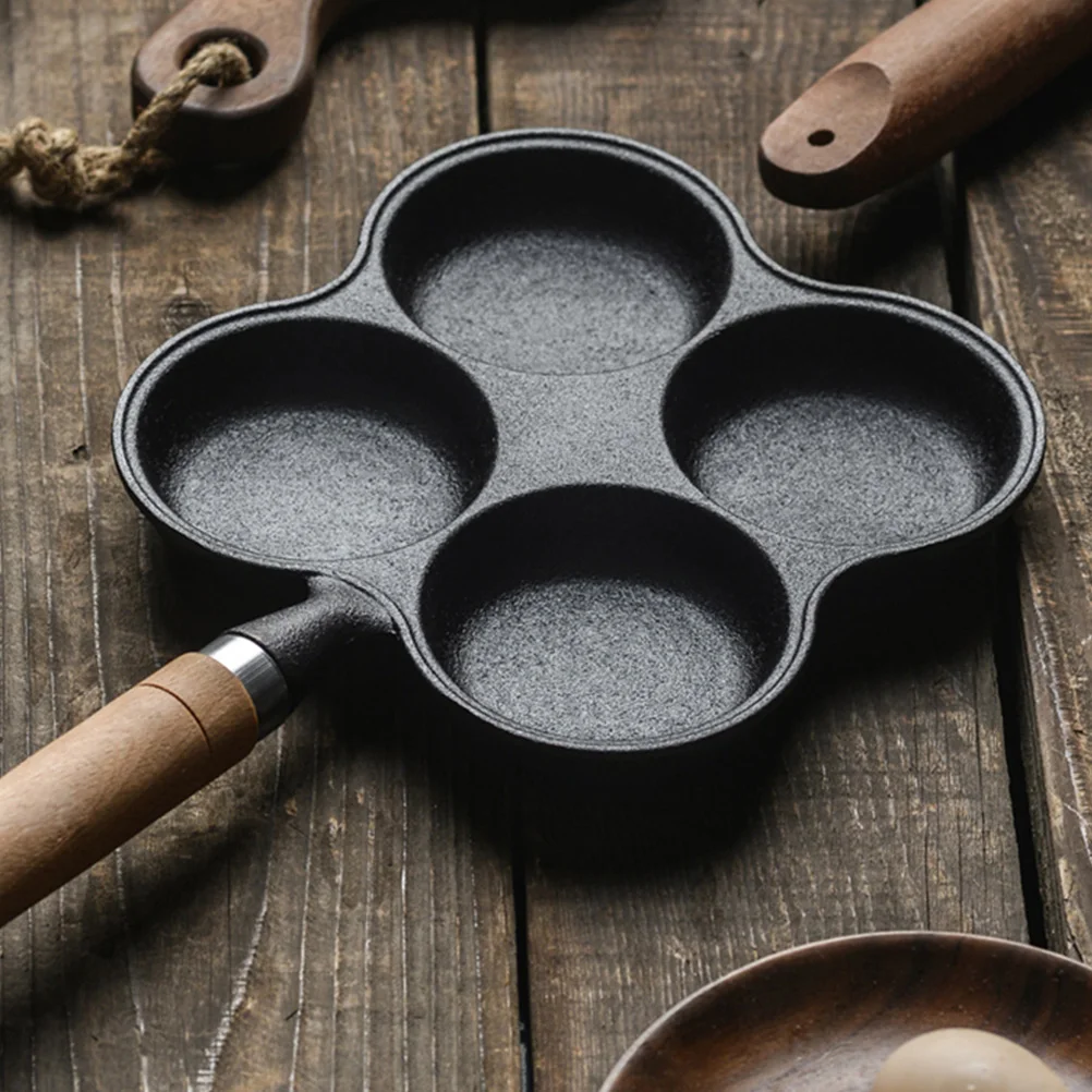 

1pc Omelette Pan Non-Stick Breakfast Frying Pan Iron Wood Handle Even Heating Burger Egg Flat Bottom Kitchen for Induction