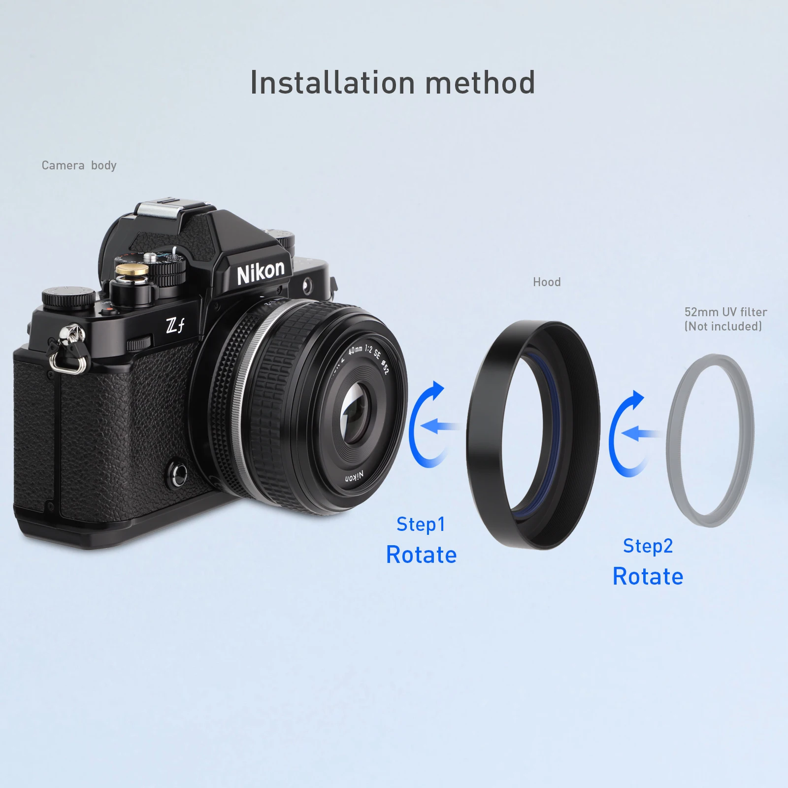 Paraluce in metallo Haoge per obiettivo Nikon NIKKOR Z 40mm f/2, Z 28mm f/2.8, Z 28mm f/2.8 (SE), cappuccio a vite, compatibile con obiettivo da 52mm