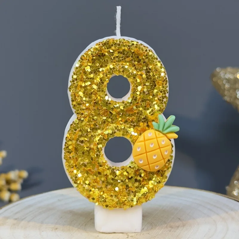 Afbeelding 3: 1PCS Zoete Ananas Nummer 0-9 Verjaardag Kaarsen Cake Topper Verjaardag Valentijnsdag Bruiloft Digitale Taarten Dessert decors