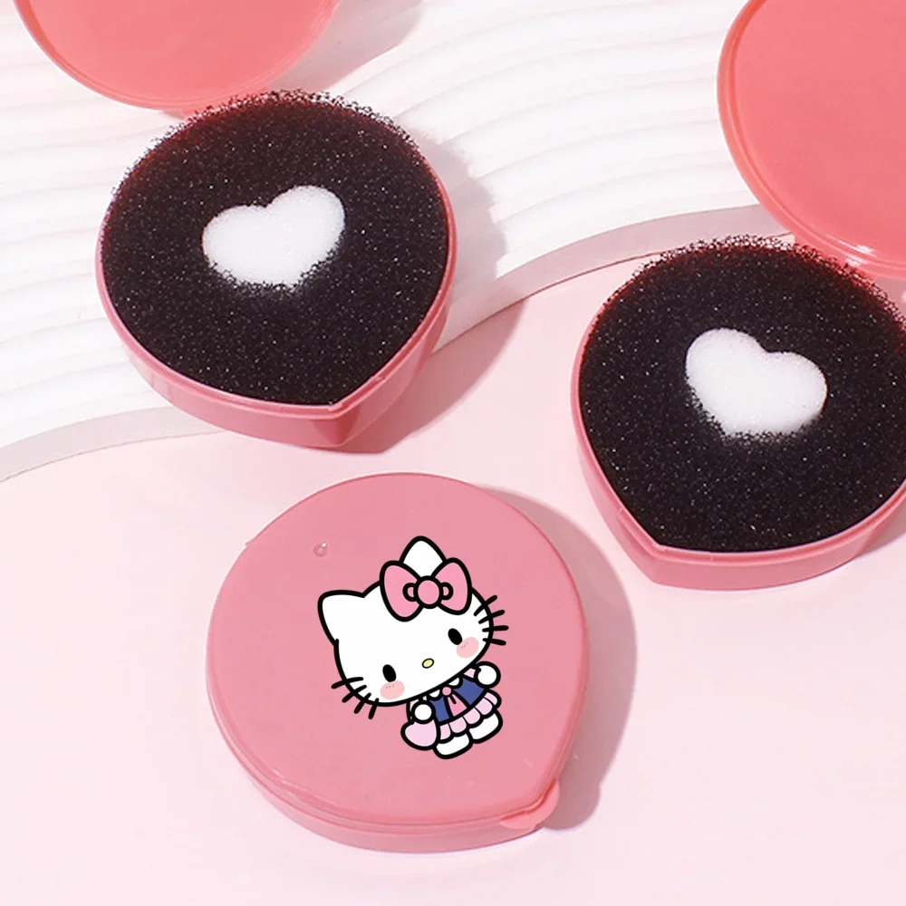 Caja de limpieza de brochas de maquillaje Hello Kitty, esponja de limpieza en seco, cepillo portátil para sombra de ojos, limpiador de polvo Residual, herramientas de fregado