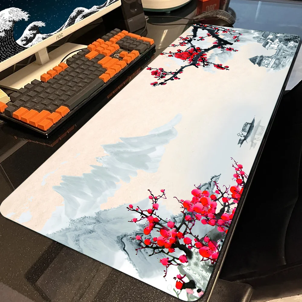 Landscape Painting China Cherry Blossom Mousepad With Pad gaming accessories Prime Gaming XXL Keyboard Pad Stitch Padding Mat