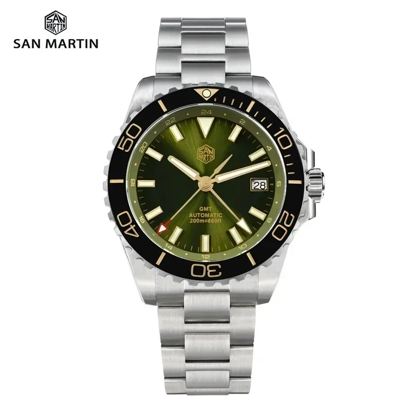 San Martin SN0136 39mm Diver GMT Watch Enamel Dial NH34 Stainless Steel Luxury Men Watch Automatic Mechanical Sapphire Luminous