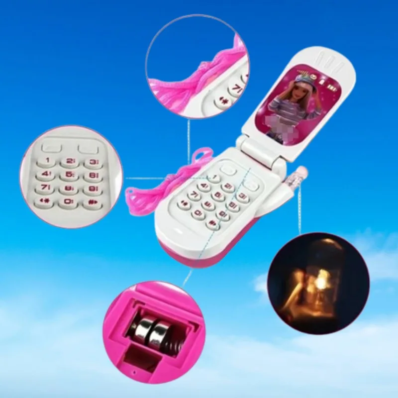 Girls Holiday Gift Classic Nostalgic Flip Cover Kids Electronic Music Glowing Mobile Phone Toy Parent-Children Interaction