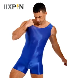 Mens Undershirts Leotard Glossy Sleeveless Fitness Swimming Bodysuits Slip Homme Gay Rompers Wrestling Singlets Jumpsuit Unitard