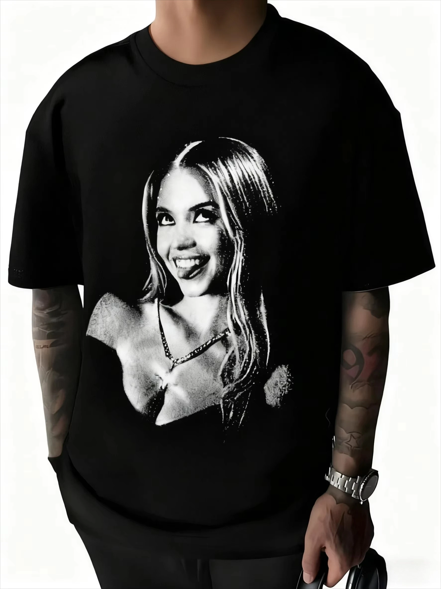 تي شيرت صيفي Sydney Sweeney W01 مريح للرجال برقبة دائرية وأكمام قصيرة كاجوال من القطن الخالص للعطلات في الهواء الطلق