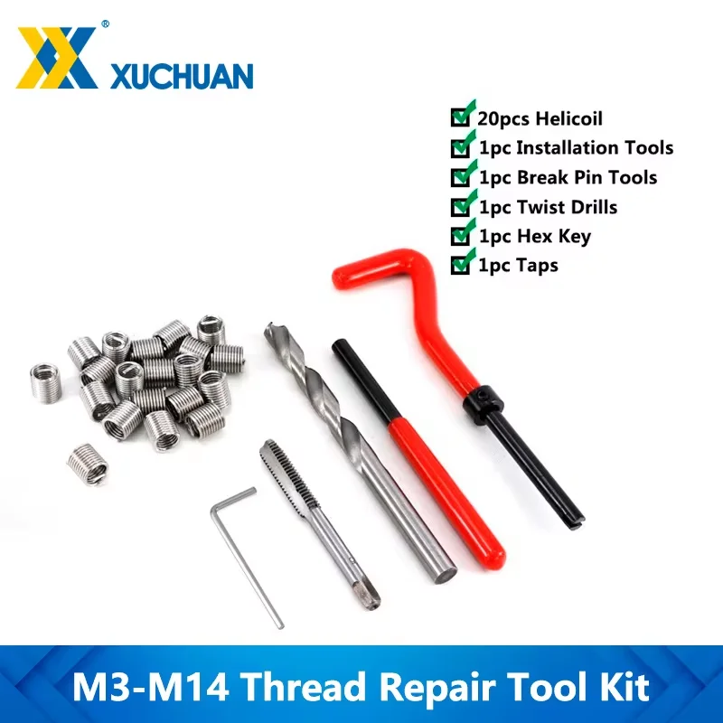 Kit Réparation Filetage Métrique 20 Pièces M5 à M14 - Helicoil Avec Outils Complets