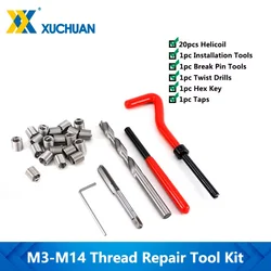 25pcs Thread Repair Tool Kit M3/M4/M5/M6/M7/M8/M10/M12/M14 for Restoring Damaged Threads Spanner Wrench  Thread Repair Bit Kit