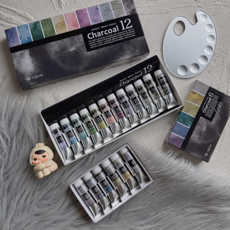 10ml-Tube Japanese Charcoal Powder Watercolor Paint Pearlescent Series Artist Hand-painted Color Sketch Transparent Water Color