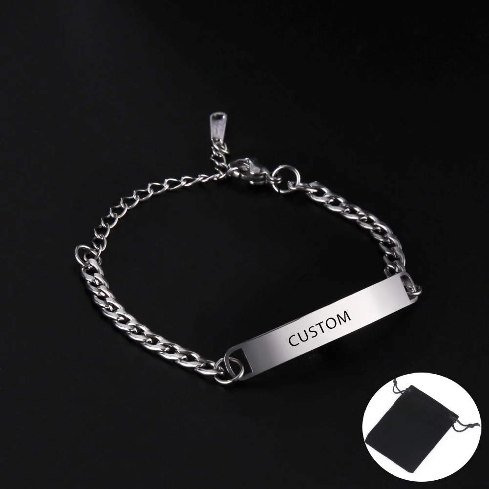 Customized Name Text Date 5MM Cuban Chain Bracelet Stainless Steel Personalized Carving Name Bracelet Men's and Women's Jewelry view 5