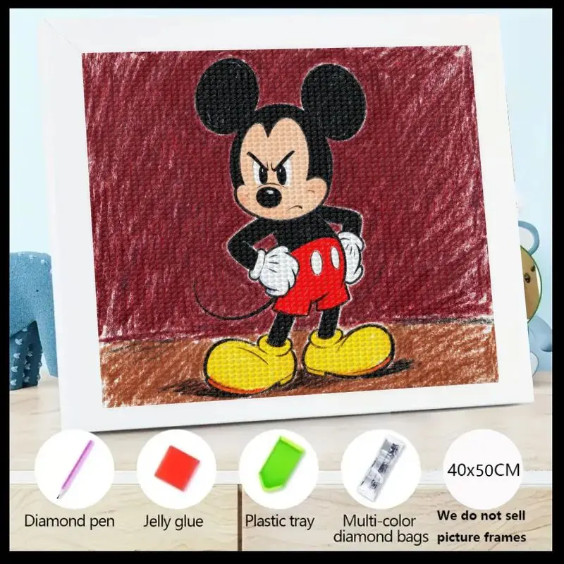 1 szt. Złośliwy Myszka Miki Diamond Painting, zestaw do malowania diamentami 5D z postacią z kreskówki, pełny zestaw do samodzielnego wykonania, 40x50 cm, błyszcząca malowanka z dżetów