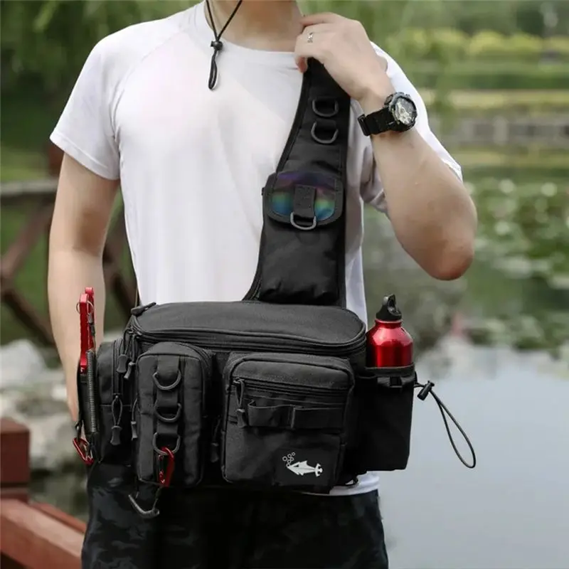 TEXU Fishing Tackle Backpack Lure Box Gear Storage Bag Fanny Pack Fly Fishing Backpack With Rod Holder Sling Shoulder Bag
