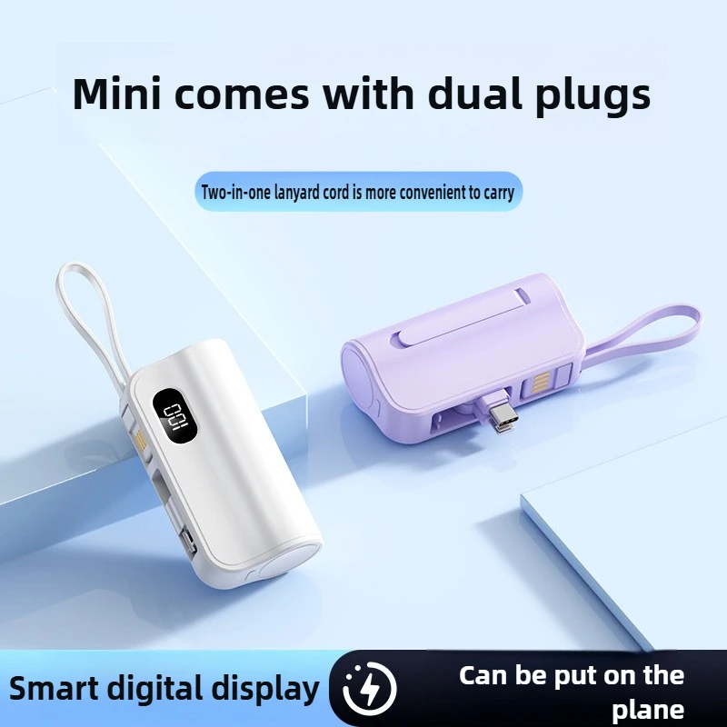 5000mAh Mini Capsule 2-in-1 Power Bank Compact Portable Mobile Power Supply with Built-in USB Cable