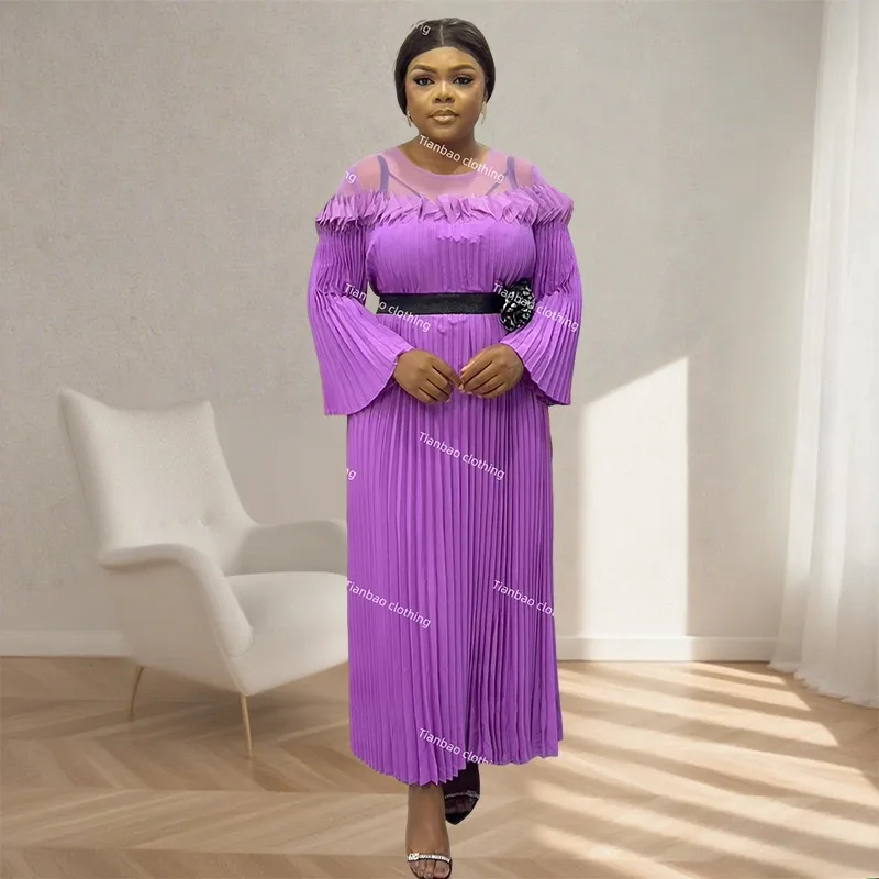 

Ближний Восток, новое плиссированное платье Miyake, женское элегантное кружевное платье с длинным рукавом, модное темпераментное эластичное длинное платье большого размера