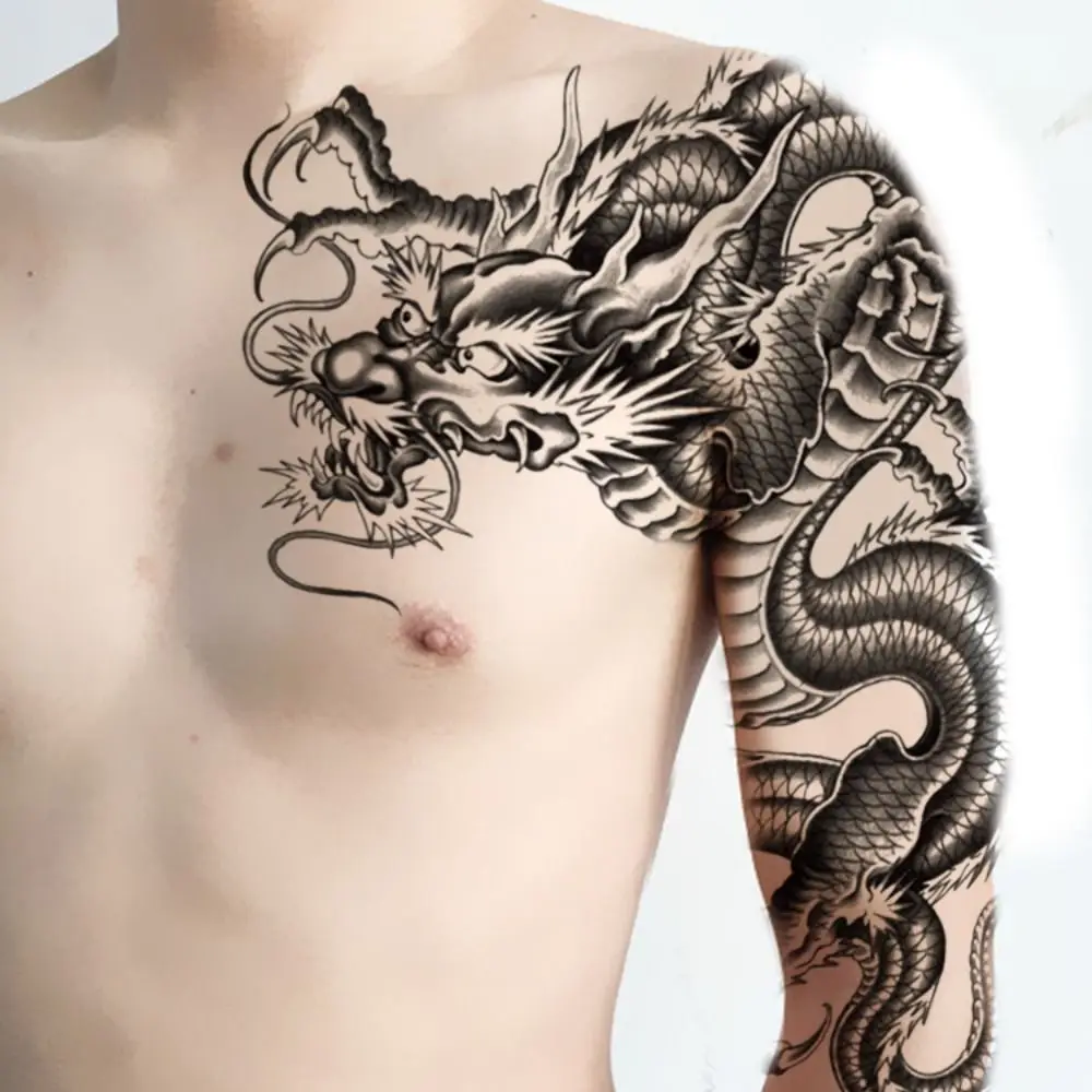 Dragon Fake Tattoo Sticker Waterproof Colorful Temporary Tattoo Sticker Durable Long Lasting Half Nail Tattoo Sticker Men